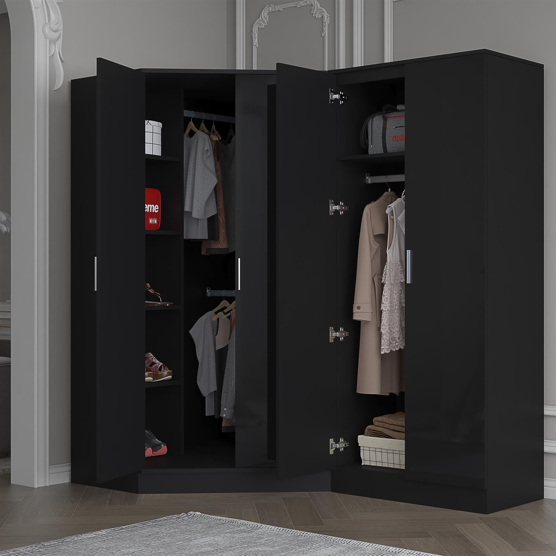 REFLECT Gloss 4 Door Wardrobe Bundle Inc 2 Door Corner + 2 Door Bedroom Set