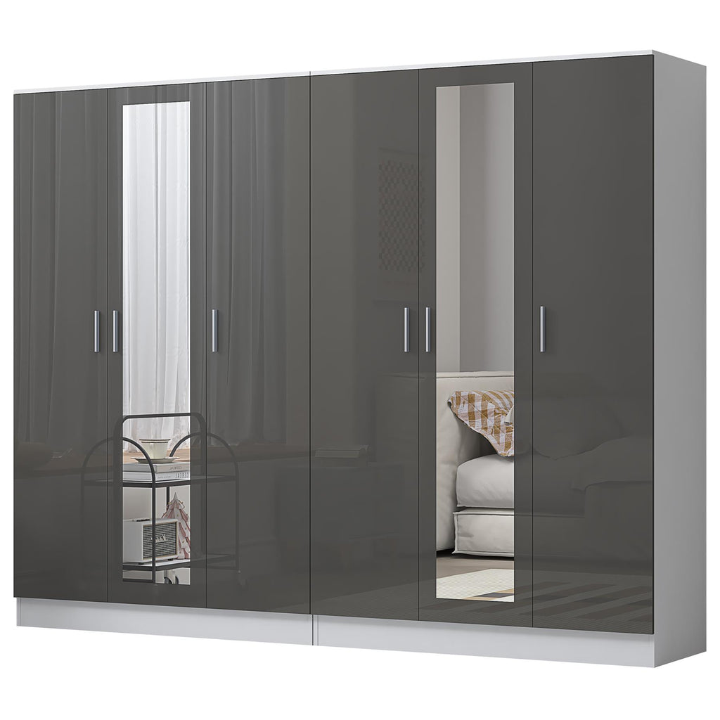Reflect 2pc Wardrobe Bundle - 3 Door Mirror + 3 Door Mirror - Grey Gloss & Matt White