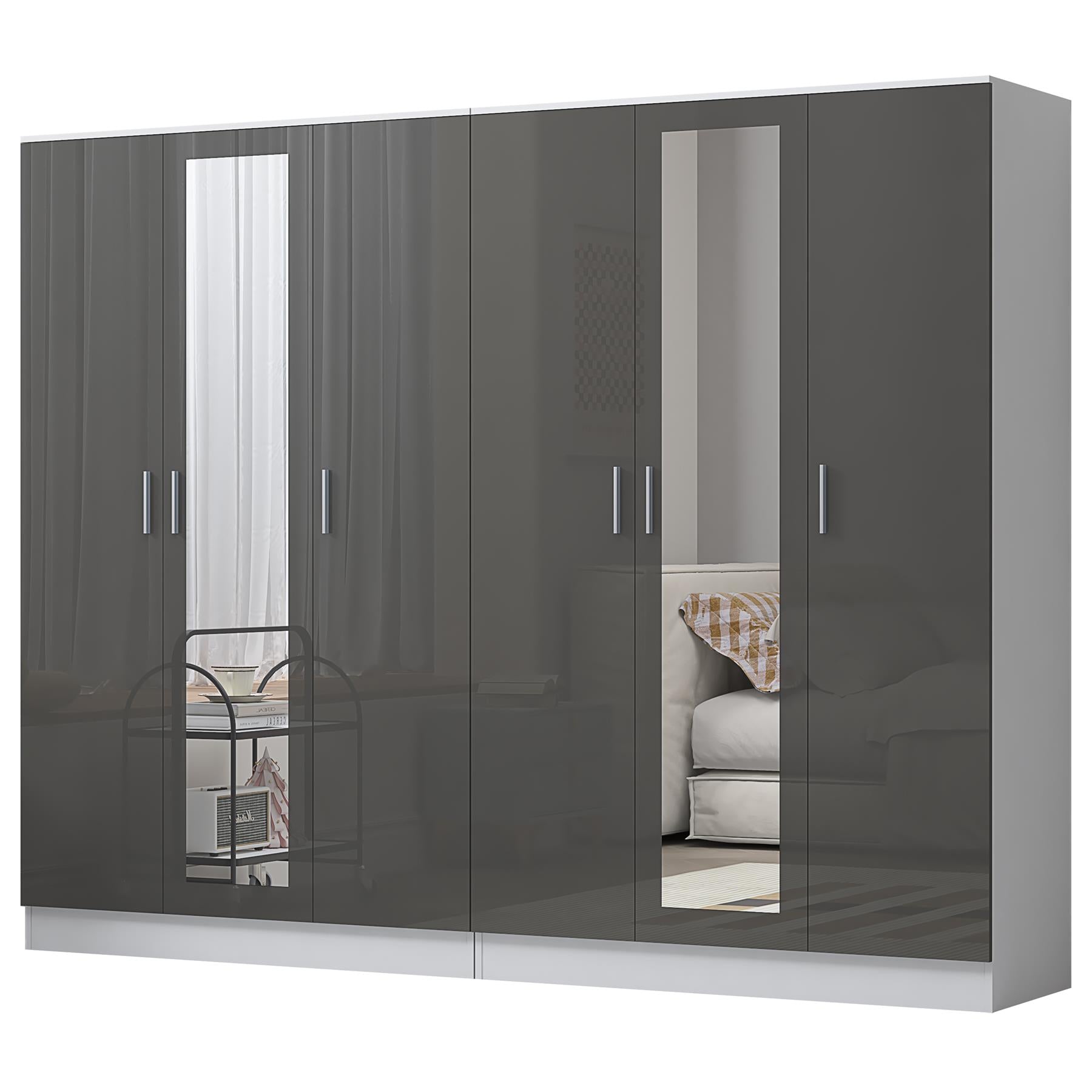 Reflect 2pc Wardrobe Bundle - 3 Door Mirror + 3 Door Mirror - Grey Gloss & Matt White