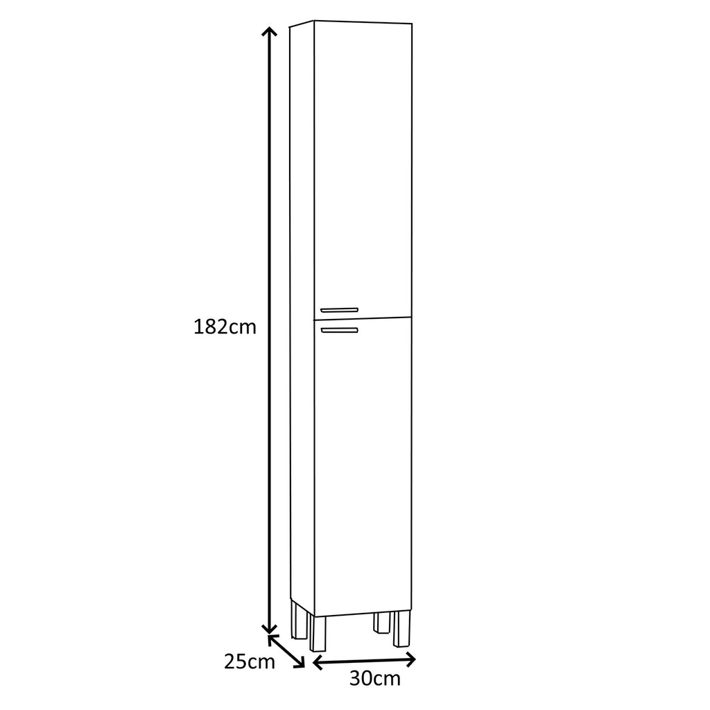 Baltic White Tall 2 Door Bathroom Storage Cabinet - Organiser for Toiletries & Towels - H: 182cm x W: 30cm x D: 25cm.
