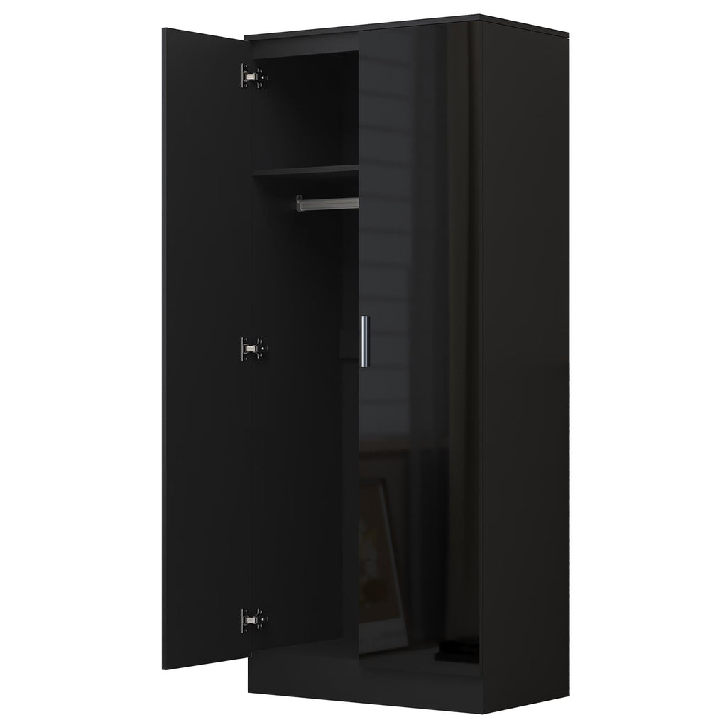 Reflect 3pc Wardrobe Bundle - 2 Door Corner + 2 Door Plain + 1 Door Plain - Black Gloss & Black Oak