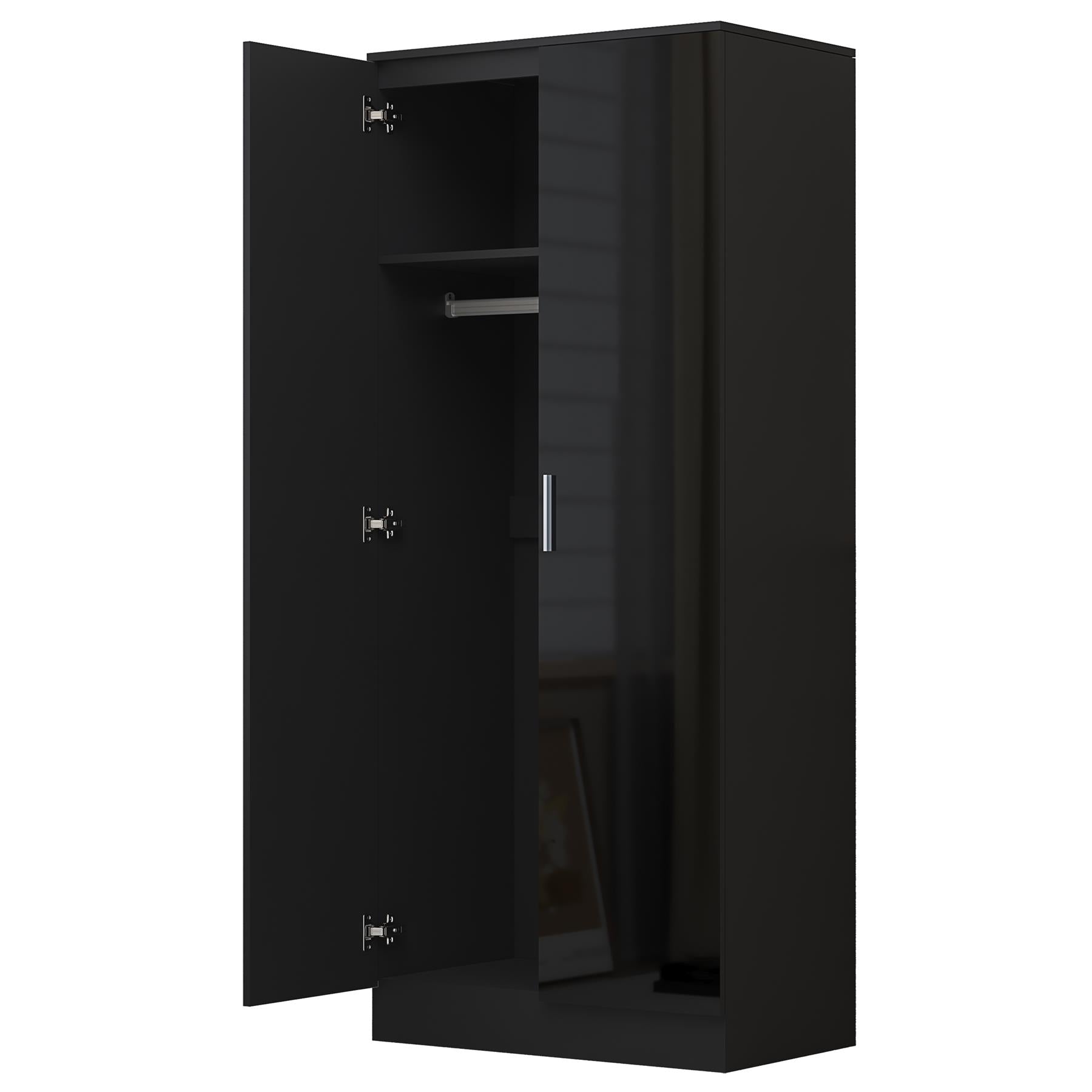 Reflect 3pc Wardrobe Bundle - 2 Door Corner + 2 Door Plain + 1 Door Plain - Black Gloss & Black Oak