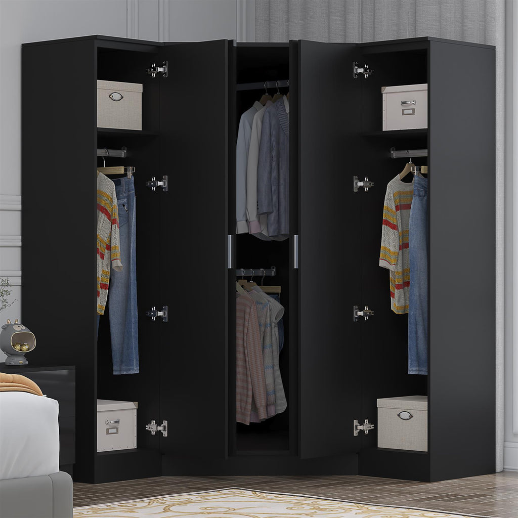 Reflect 3pc Wardrobe Bundle - 2 Door Corner + 2x 1 Door Plain - Black Gloss & Black Oak