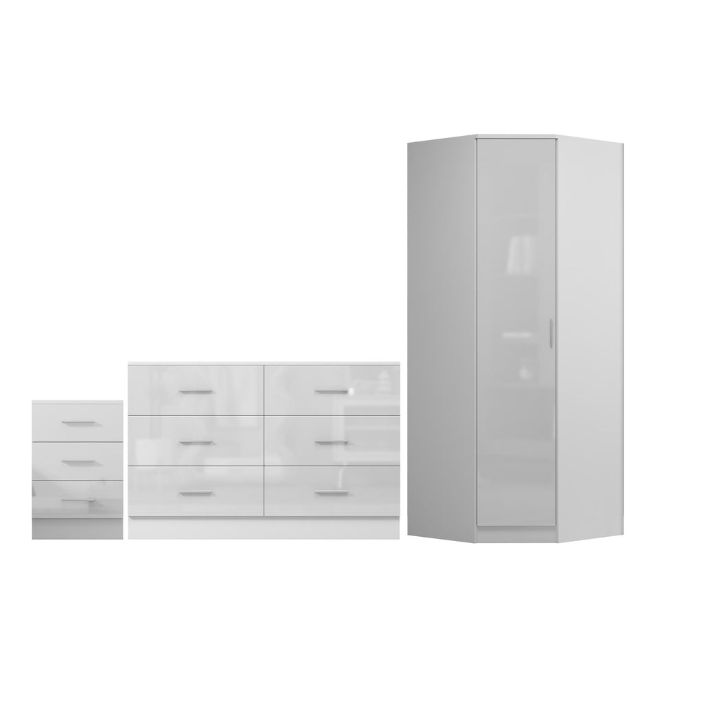 REFLECT 1dr Corner Bedroom Furniture Bundles Chest, Bedsides, Desks - 4 Colours
