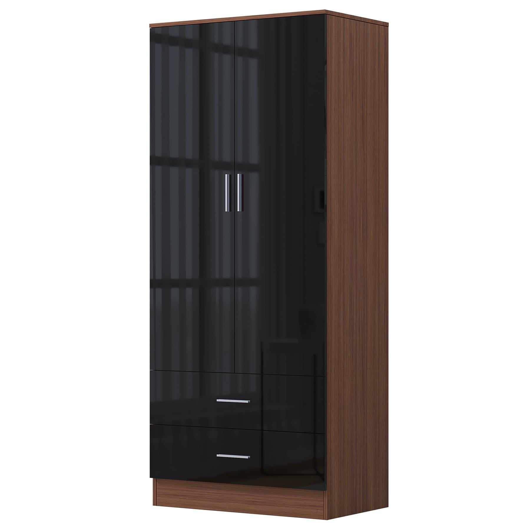 REFLECT High Gloss Bedroom Furniture Wardrobe Chest Bedside Desk - Black/Walnut