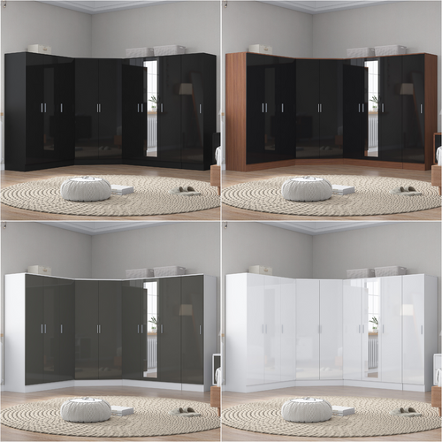 REFLECT Gloss 4pc Set - 2dr Corner Wardrobe + 3dr Mirror + 3dr Plain + 1dr Plain