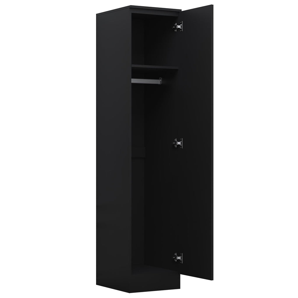 Reflect 3pc Wardrobe Bundle - 2 Door Corner + 2 Door Plain + 1 Door Plain - Black Gloss & Black Oak