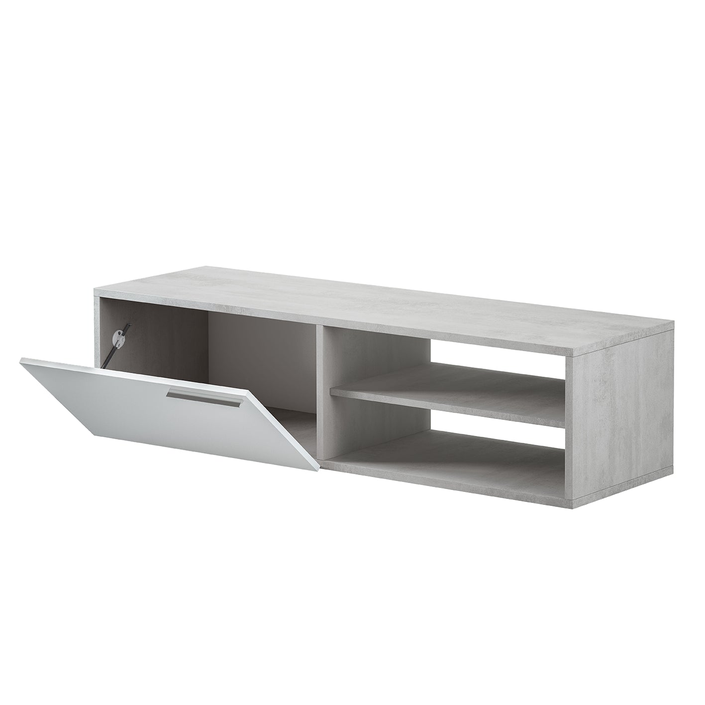 KIKUA Grey & White Modern TV Unit with 2 Doors and Open Storage- Media Stand for Living Room.