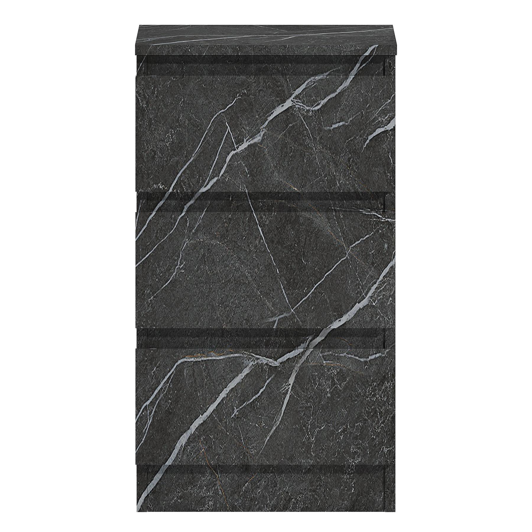 ZITA Grey Marble Effect 3 Drawer Bedside Table - Modern Nightstand, (L) 40cm x (W) 38cm x (H) 68cm, Stylish Bedroom Furniture