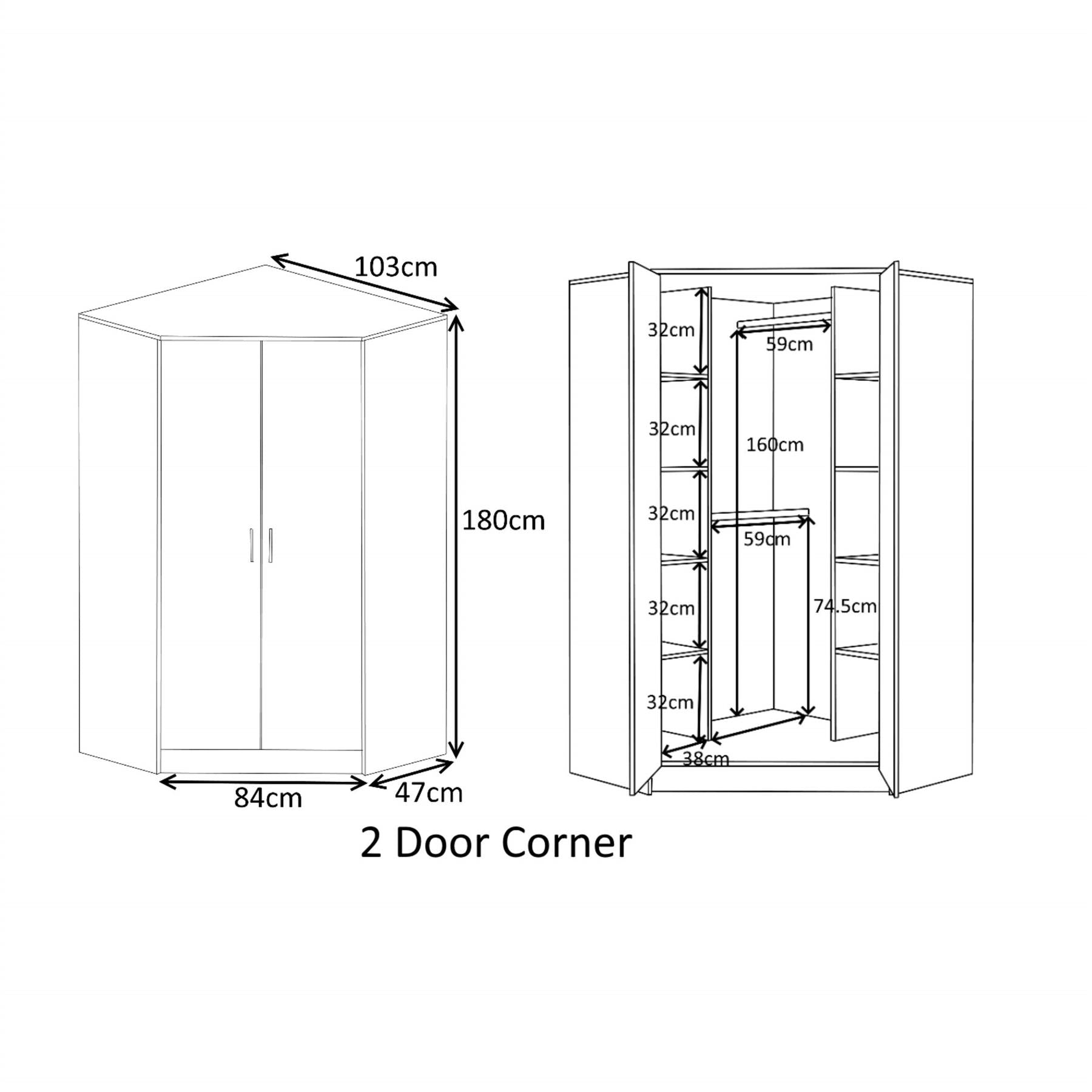 Reflect 3pc Wardrobe Bundle - 2 Door Corner + 2x 2 Door Plain - Grey Gloss & Matt White