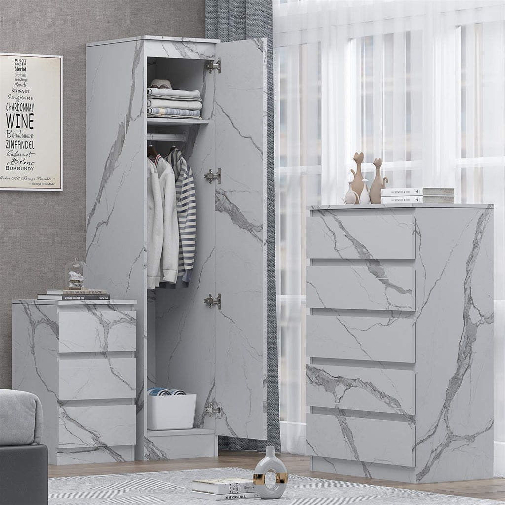 ZITA 3/4pc Bedroom Furniture Sets Wardrobe Chest Bedside - White OR Grey Marble