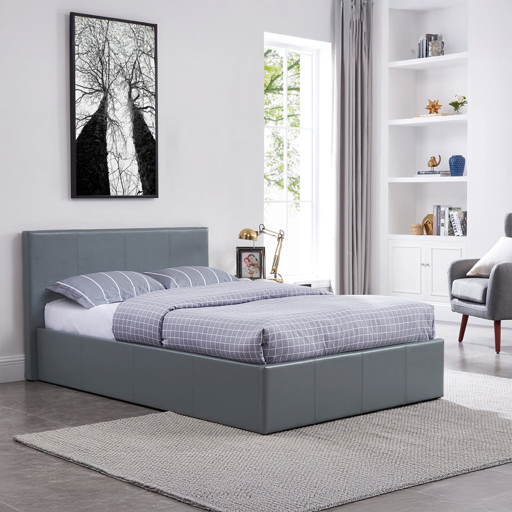 LUNA 4FT Small Double Grey Ottoman Storage Bed with Gas Lift & 25cm Thick Memory Foam Mattress - L: 203cm x W: 138cm x H: 88.5cm