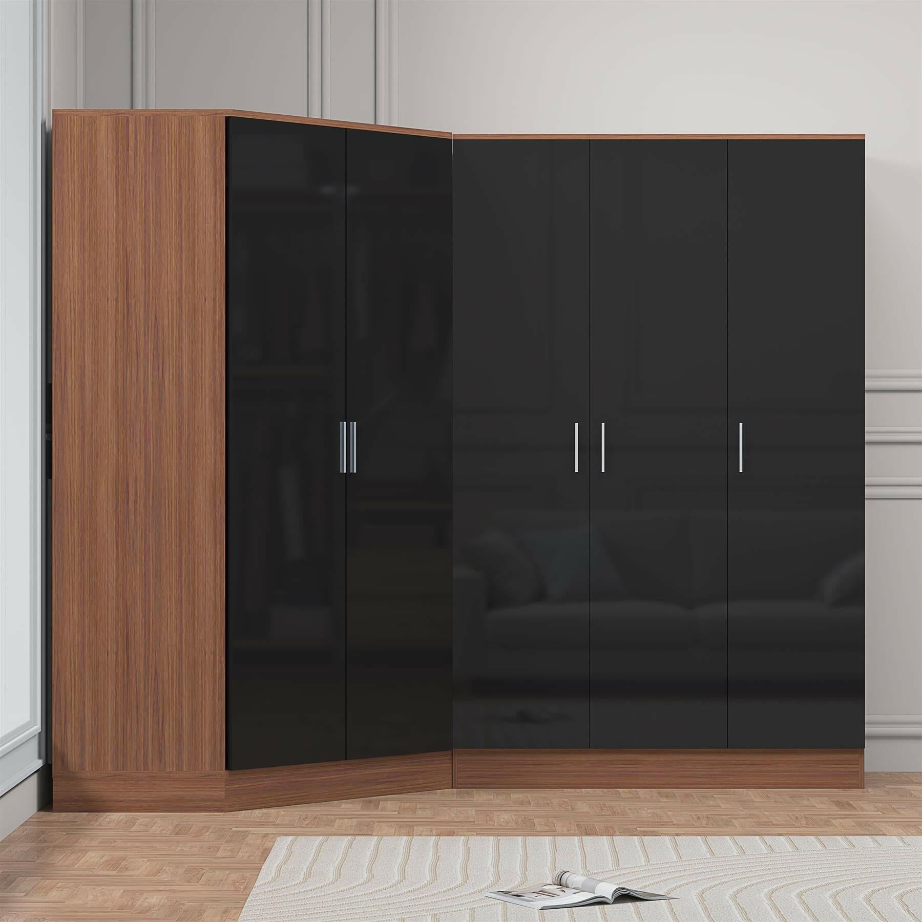 2 door corner and 2 door wardrobe black walnut