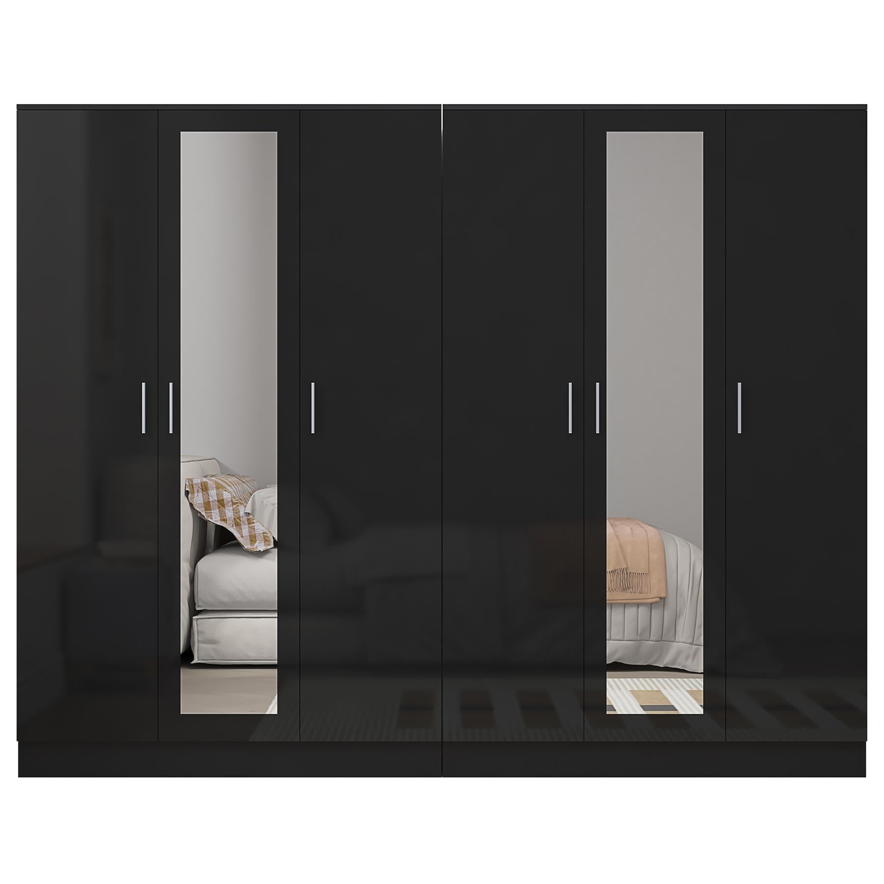 Reflect 2pc Wardrobe Bundle - 3 Door Mirror + 3 Door Mirror - Black Gloss & Black Oak
