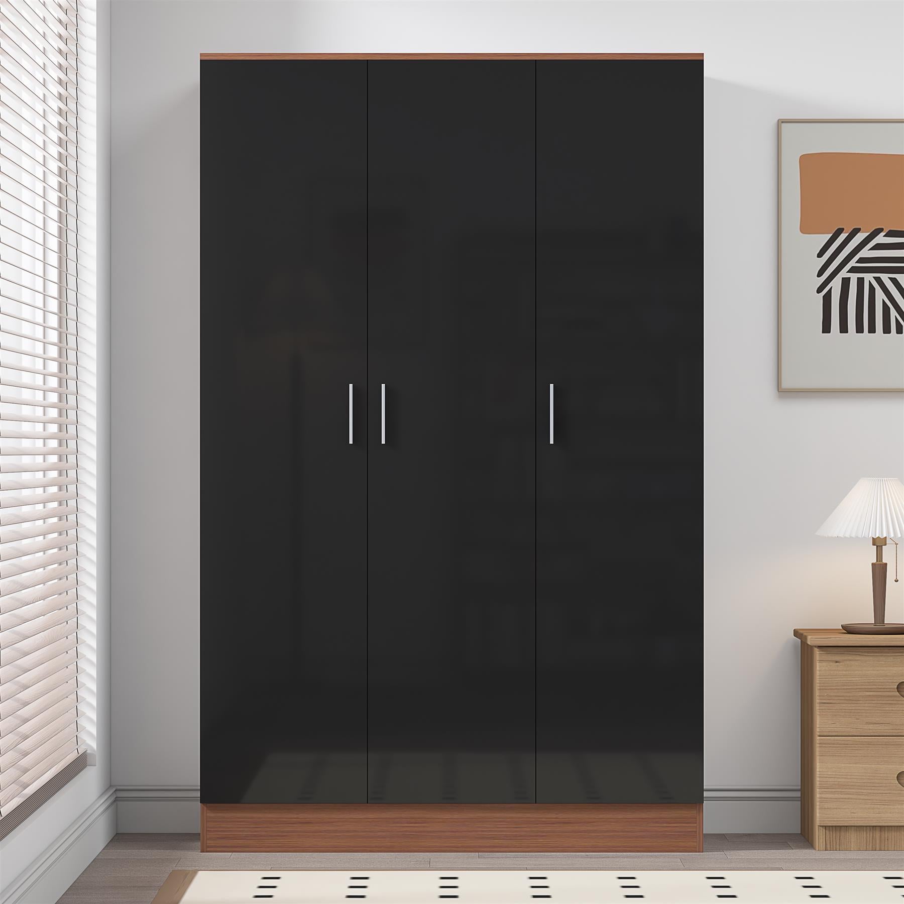 REFLECT Gloss Bedroom Furniture 3 Door Plain Wardrobe - 4 Colour Options
