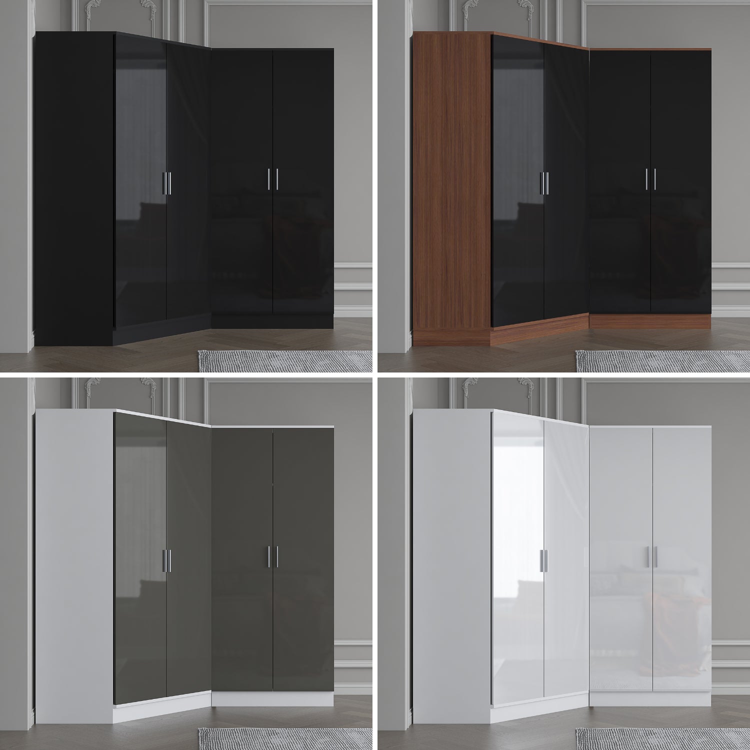 REFLECT Gloss 4 Door Wardrobe Bundle Inc 2 Door Corner + 2 Door Bedroom Set