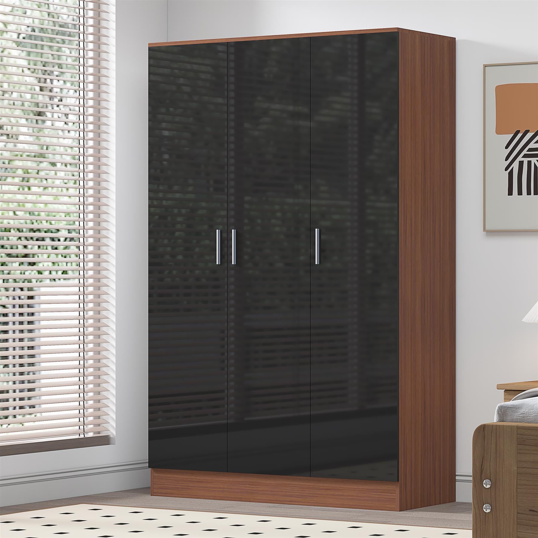 REFLECT Gloss Bedroom Furniture 3 Door Plain Wardrobe - 4 Colour Options