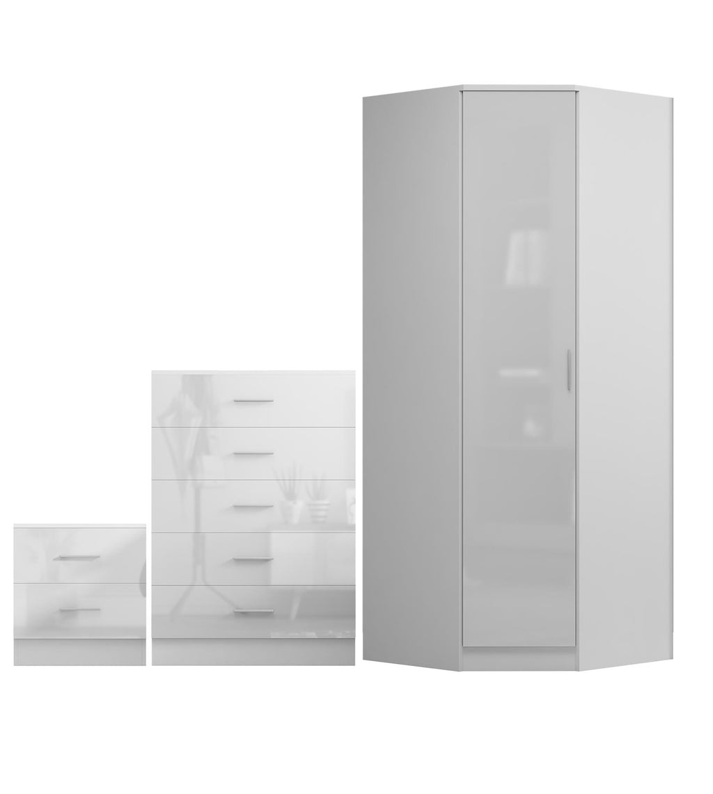 REFLECT 1dr Corner Bedroom Furniture Bundles Chest, Bedsides, Desks - 4 Colours