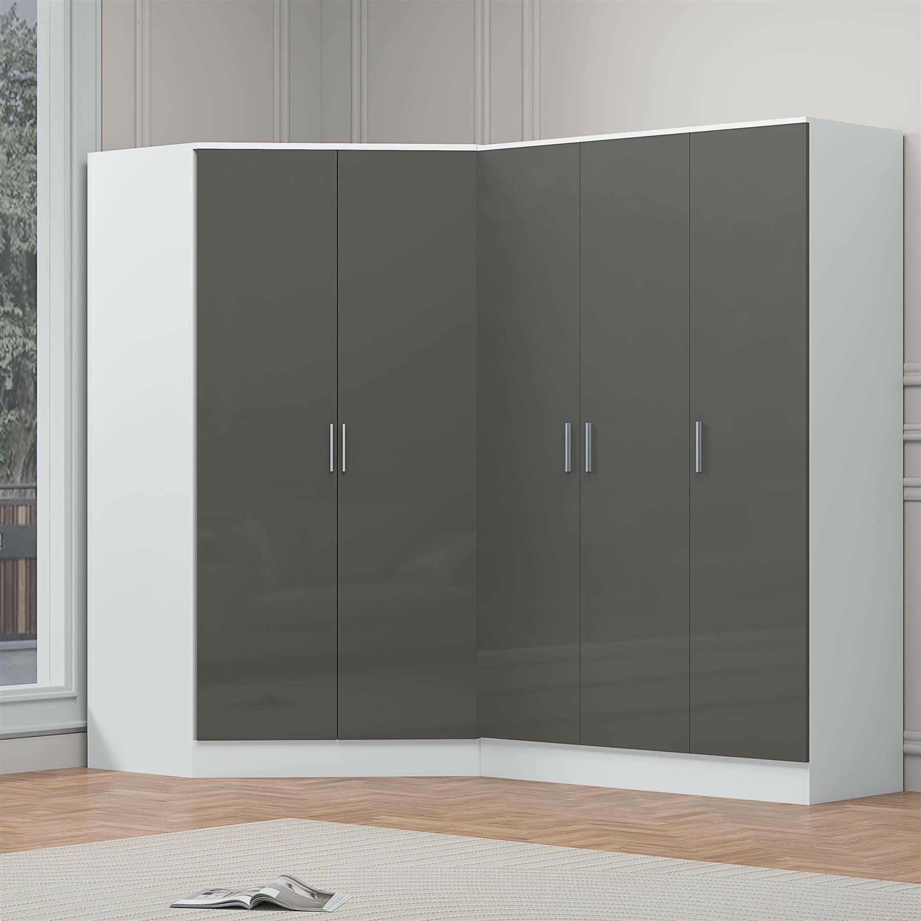 REFLECT Gloss 5 Door Corner Wardrobe Bundle Inc Corner + 3 Door Wardrobe Set