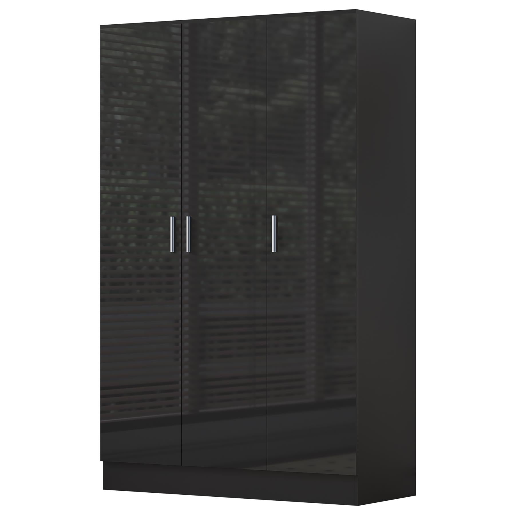 REFLECT Gloss Bedroom Furniture 3 Door Plain Wardrobe - 4 Colour Options