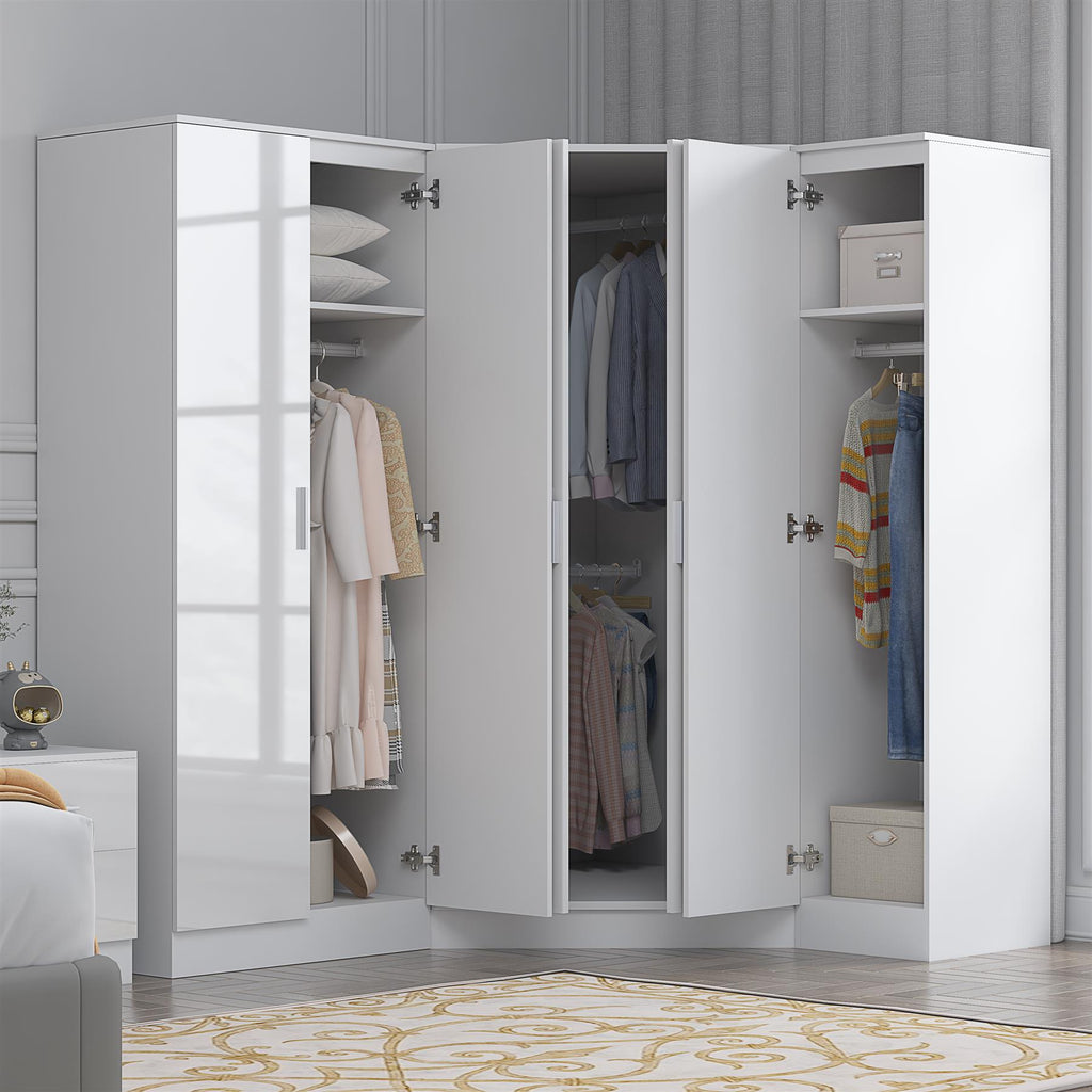 REFLECT Gloss 5 Door Wardrobe Bundle - Corner + 2 Door Mirror + 1 Door Wardrobe