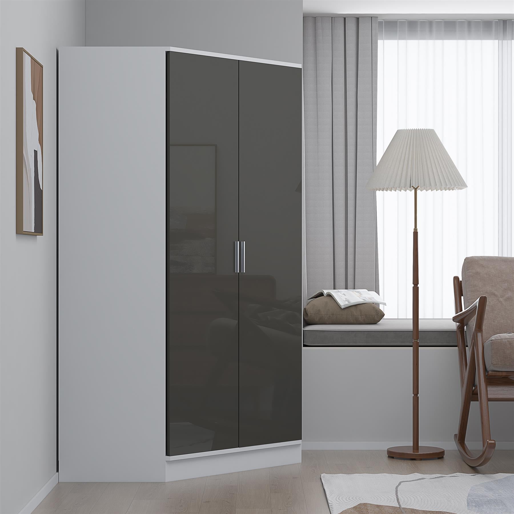 REFLECT Gloss Bedroom Furniture 2 Door Corner Wardrobe - 4 Colour Options