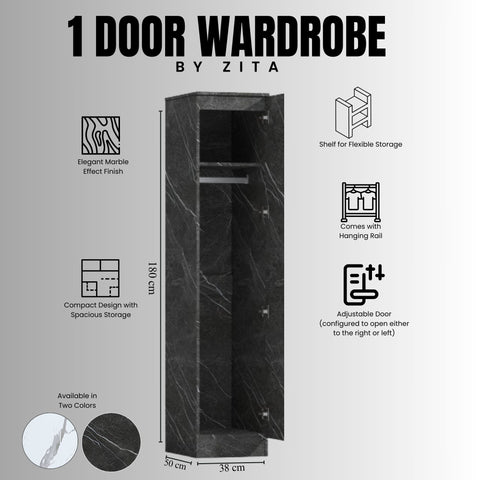 Zita 1 Door Wardrobe in Matt Charcoal Grey Marble Effect Perfect Storage Unit For Your Bedroom