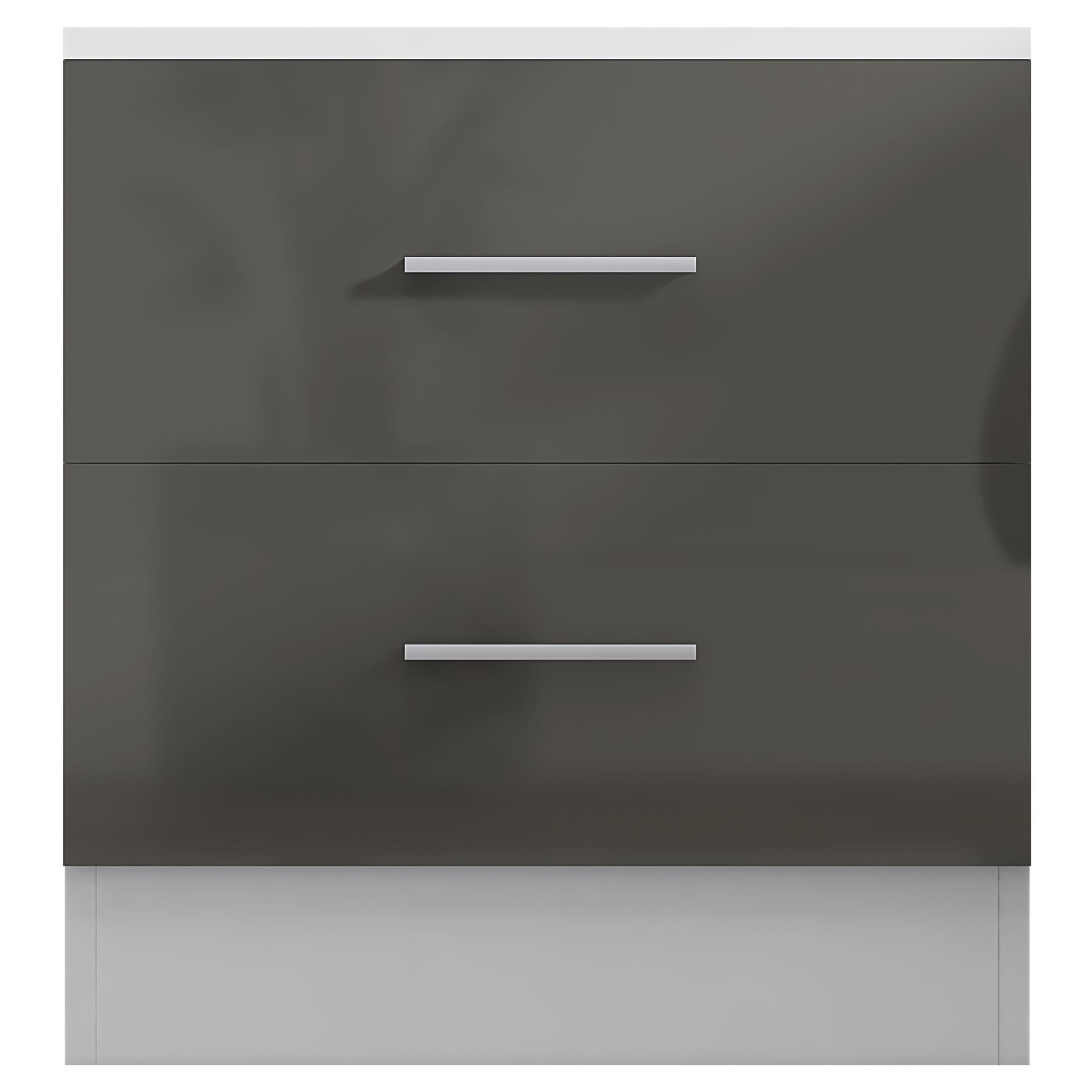 Reflect 2 Drawer Bedside - Grey Gloss & Matt White - Modern Nightstand for Bedroom Storage - H: 48.5cm x W: 45cm x D: 39.5cm