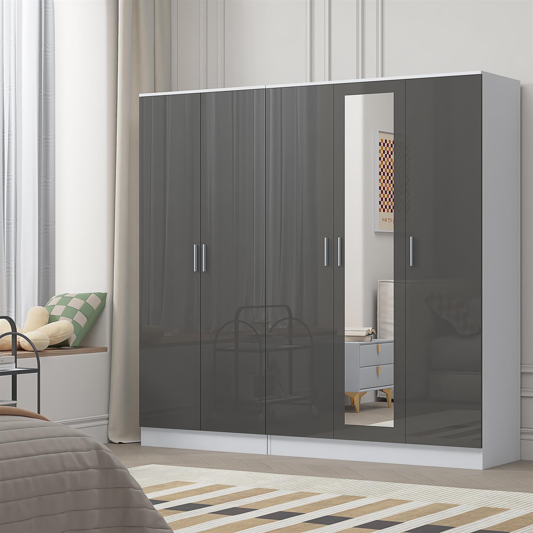 REFLECT 2pc Wardrobe Bundle - 3 Door Mirror + 2 Door Plain - 4 Colour Options