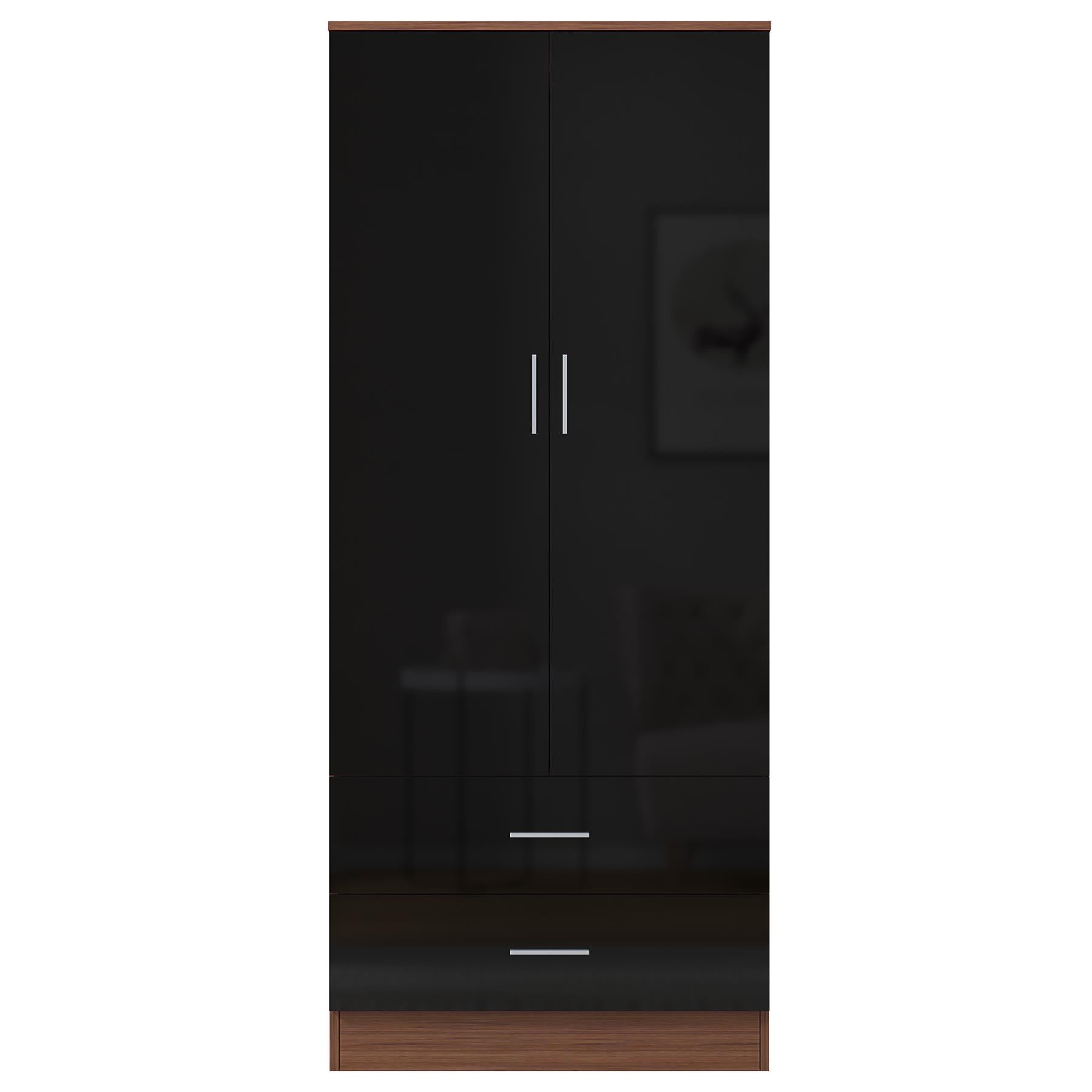 REFLECT High Gloss Bedroom Furniture Wardrobe Chest Bedside Desk - Black/Walnut