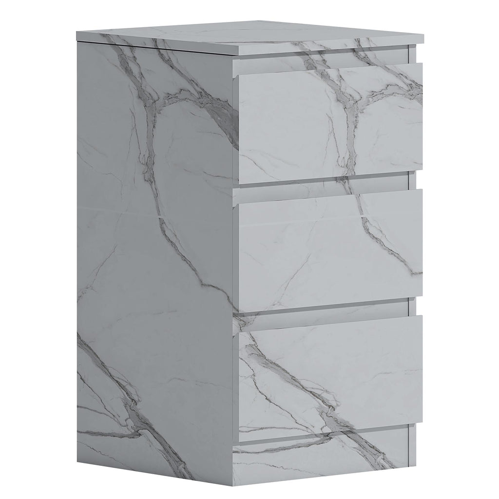 ZITA Bedroom Furniture Tall 3 Drawer Bedside in White OR Grey Marble Colour
