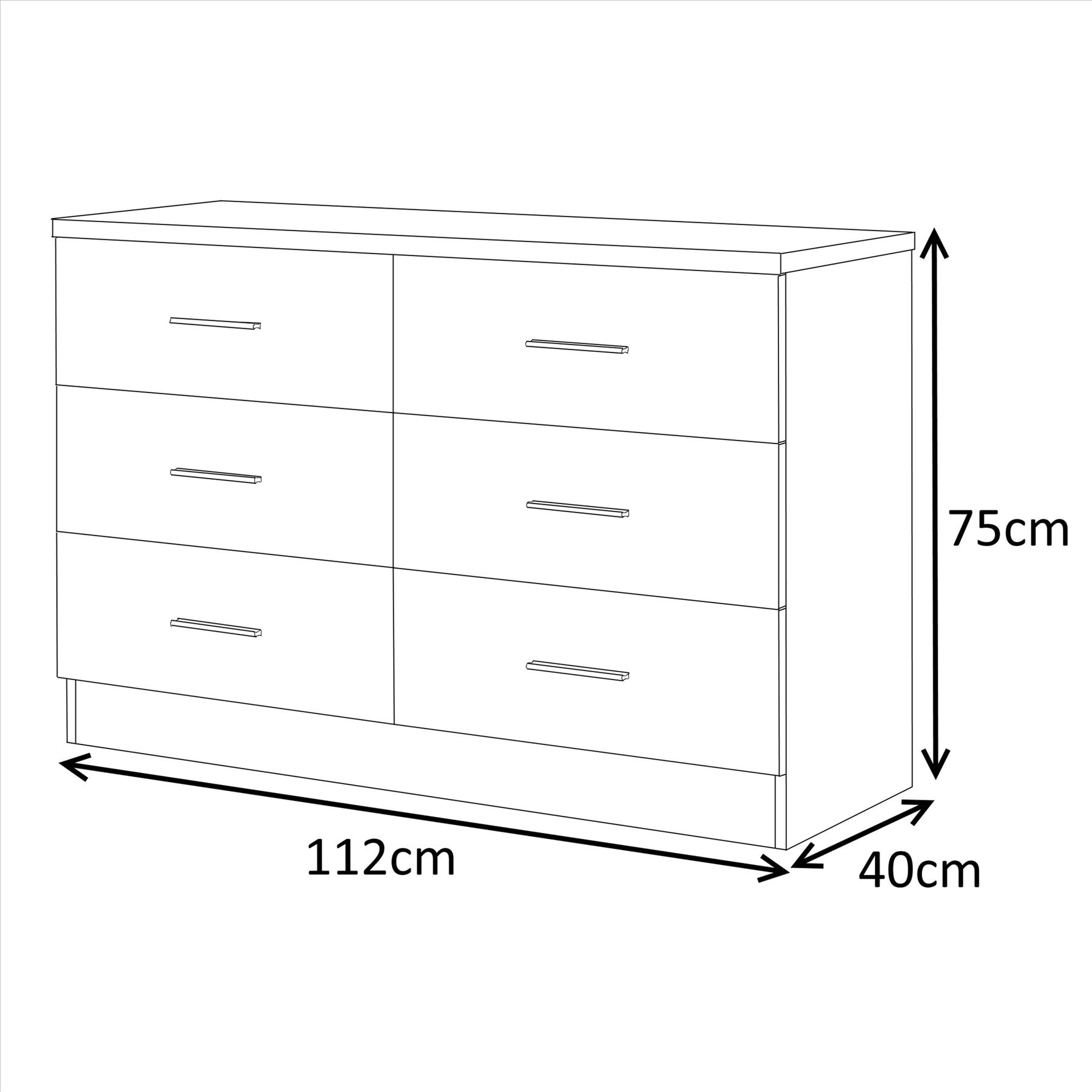 REFLECT Gloss Bedroom Furniture Wide 6 Drawer Chest of Drawers - 4 Colour Option
