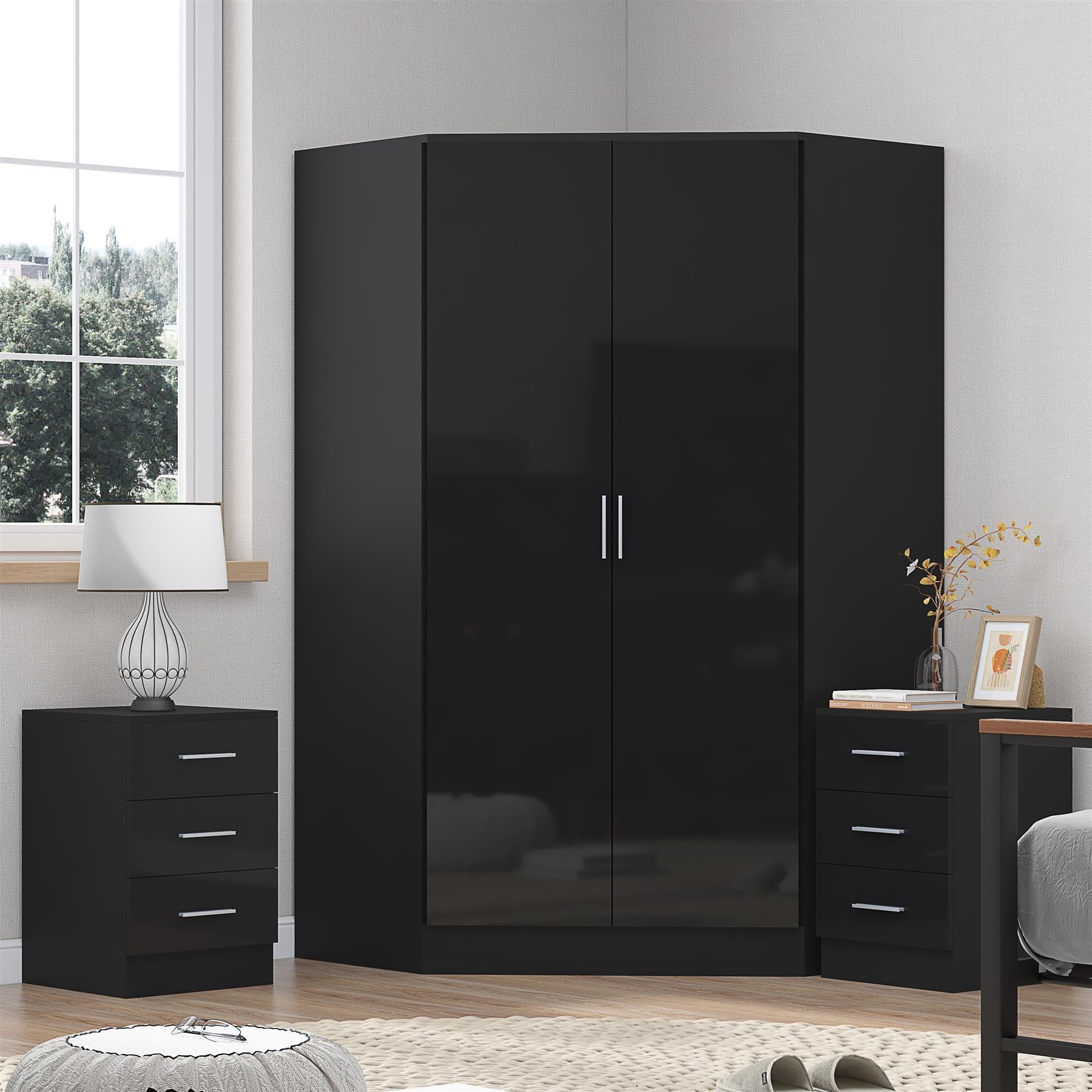 REFLECT 3pc Bedroom Set - 2 Door Corner + 2x Bedsides - 4 Colour Options