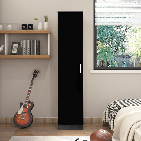 1 Door Plain Wardrobe - Black Gloss/Black Oak REFLECT