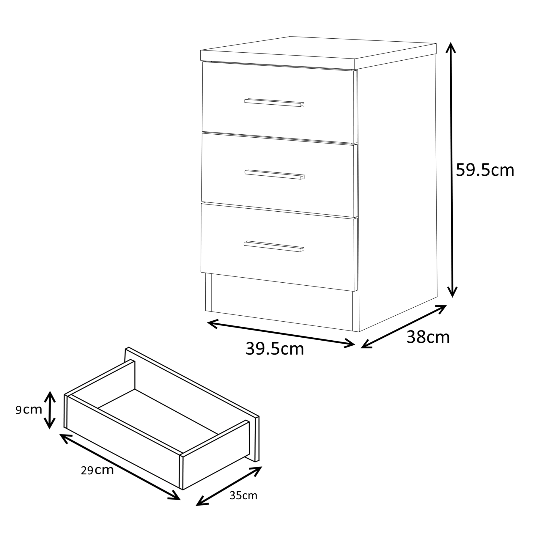 REFLECT High Gloss Pair of 3 Drawer Bedsides in 4 Colour Options