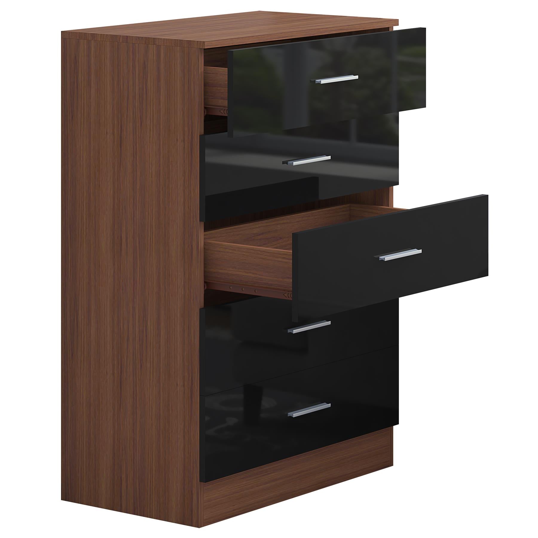 REFLECT High Gloss Bedroom Furniture Wardrobe Chest Bedside Desk - Black/Walnut
