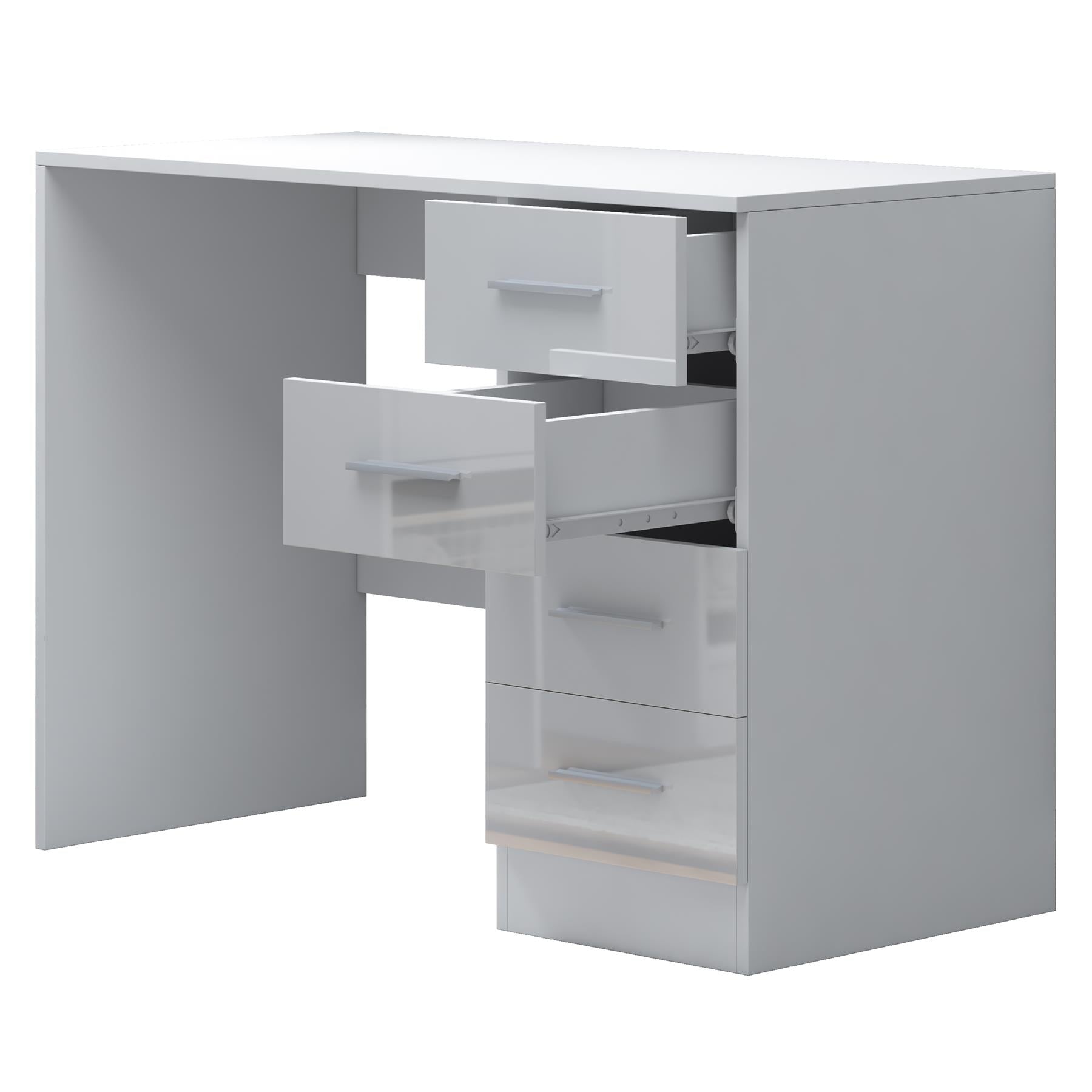 Reflect 4 Drawer Desk - White Gloss & Matt White - Modern Bedroom Storage for Vanity, Work or Study - H:72cm x W: 99cm x D: 39.5cm