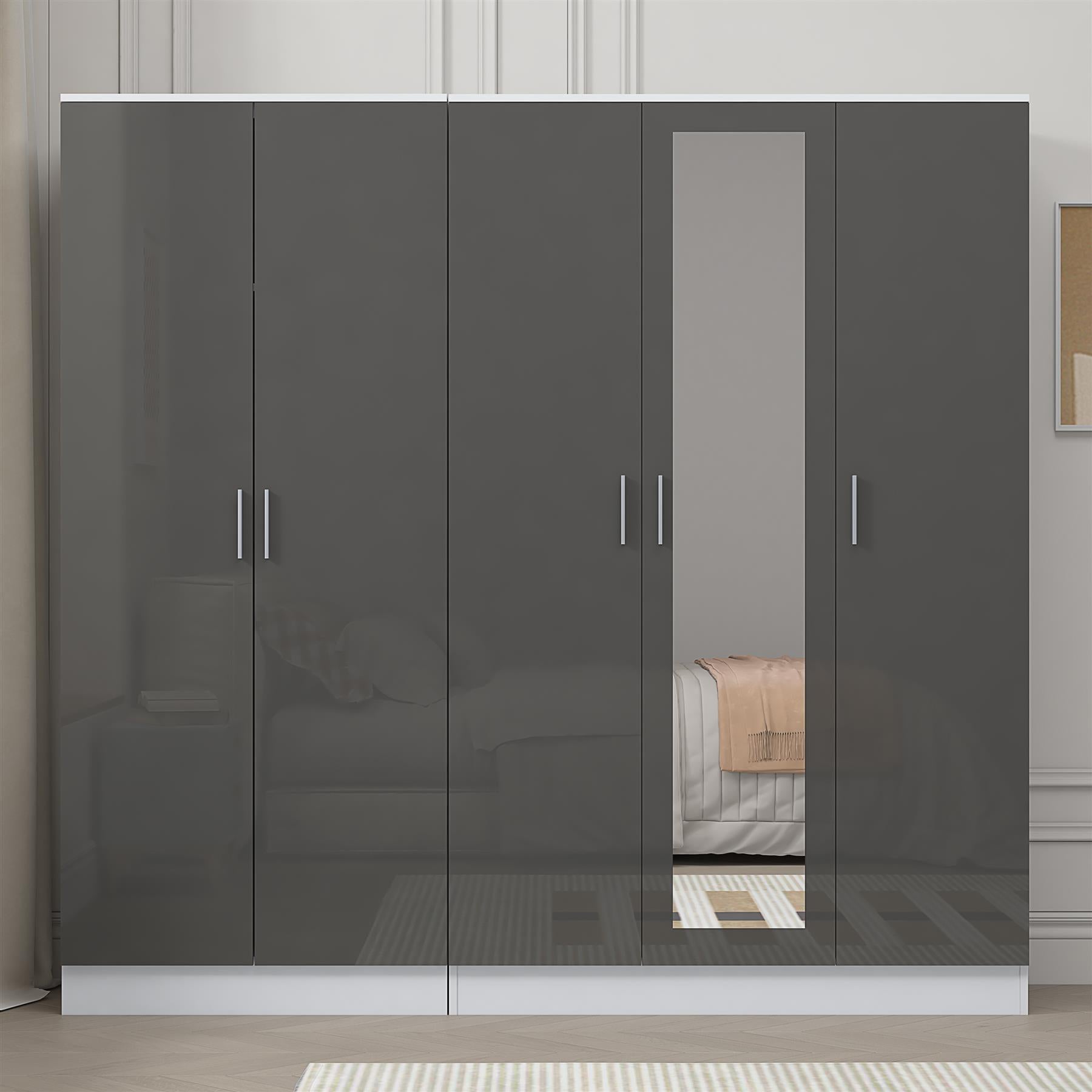REFLECT 2pc Wardrobe Bundle - 3 Door Mirror + 2 Door Plain - 4 Colour Options