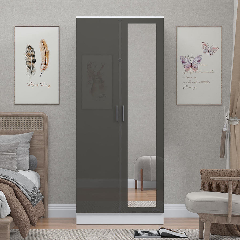 REFLECT High Gloss Bedroom Furniture Wardrobe Chest Bedside Desk in Grey/White