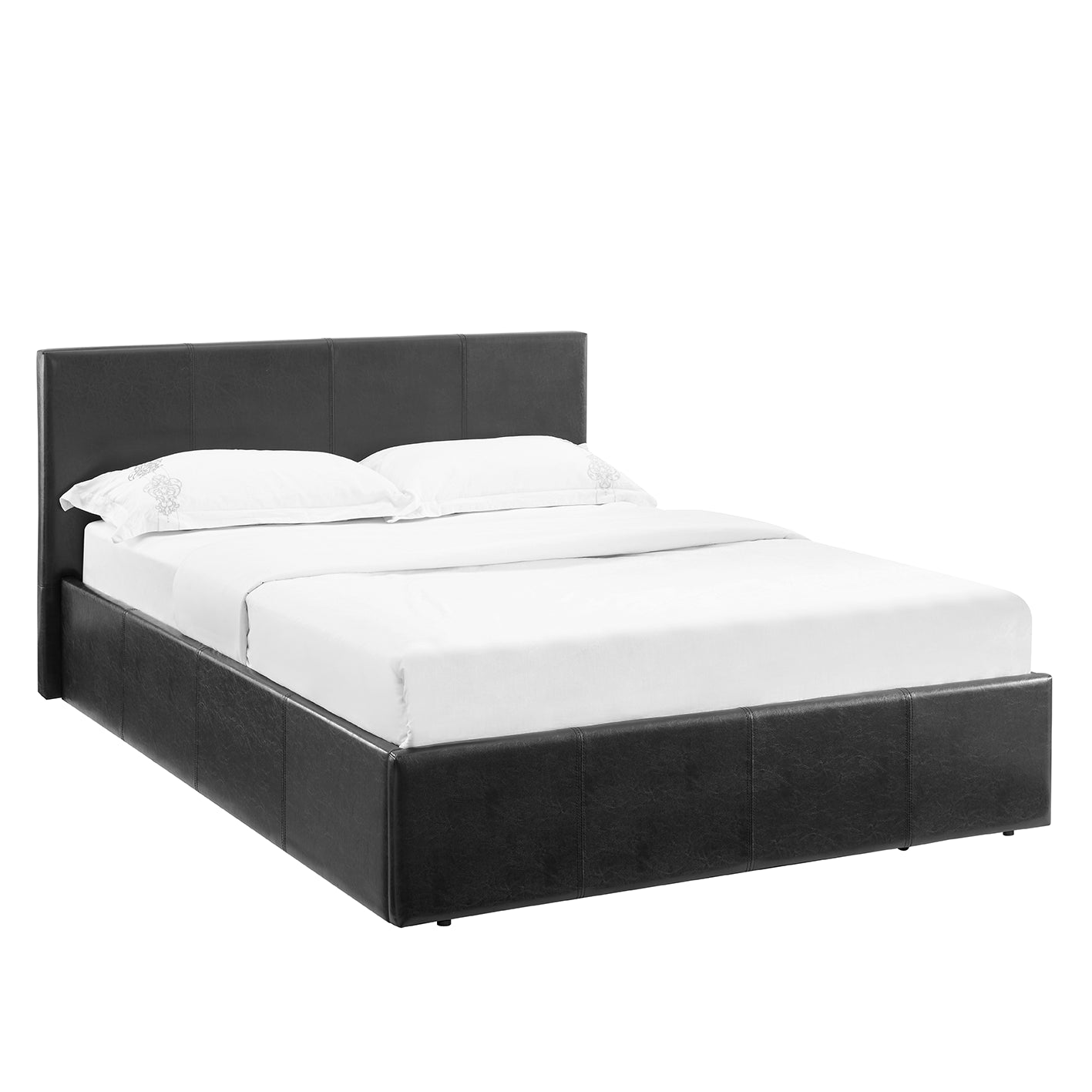 LUNA 4FT Small Double Black Ottoman Storage Bed with Gas Lift & 17cm Thick Spring Mattress - L:203cm x W:138cm x H:88.5cm