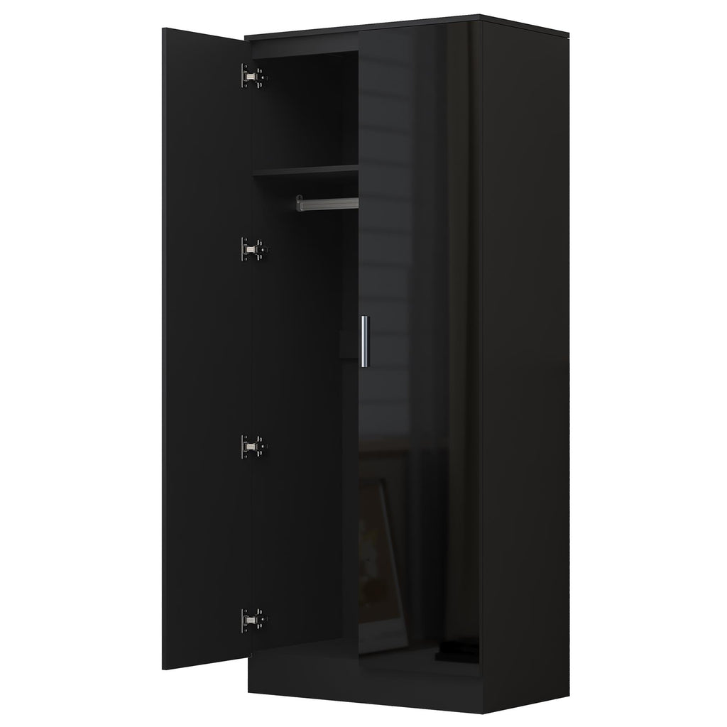 Reflect 3pc Wardrobe Bundle - 2 Door Corner + 2x 2 Door Plain - Black Gloss & Black Oak