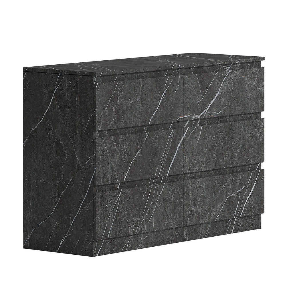 ZITA Grey Marble Effect 6 Drawer Chest - Wide Storage Unit, (L) 40cm x (W) 112cm x (H) 75cm, Stylish Bedroom Storage