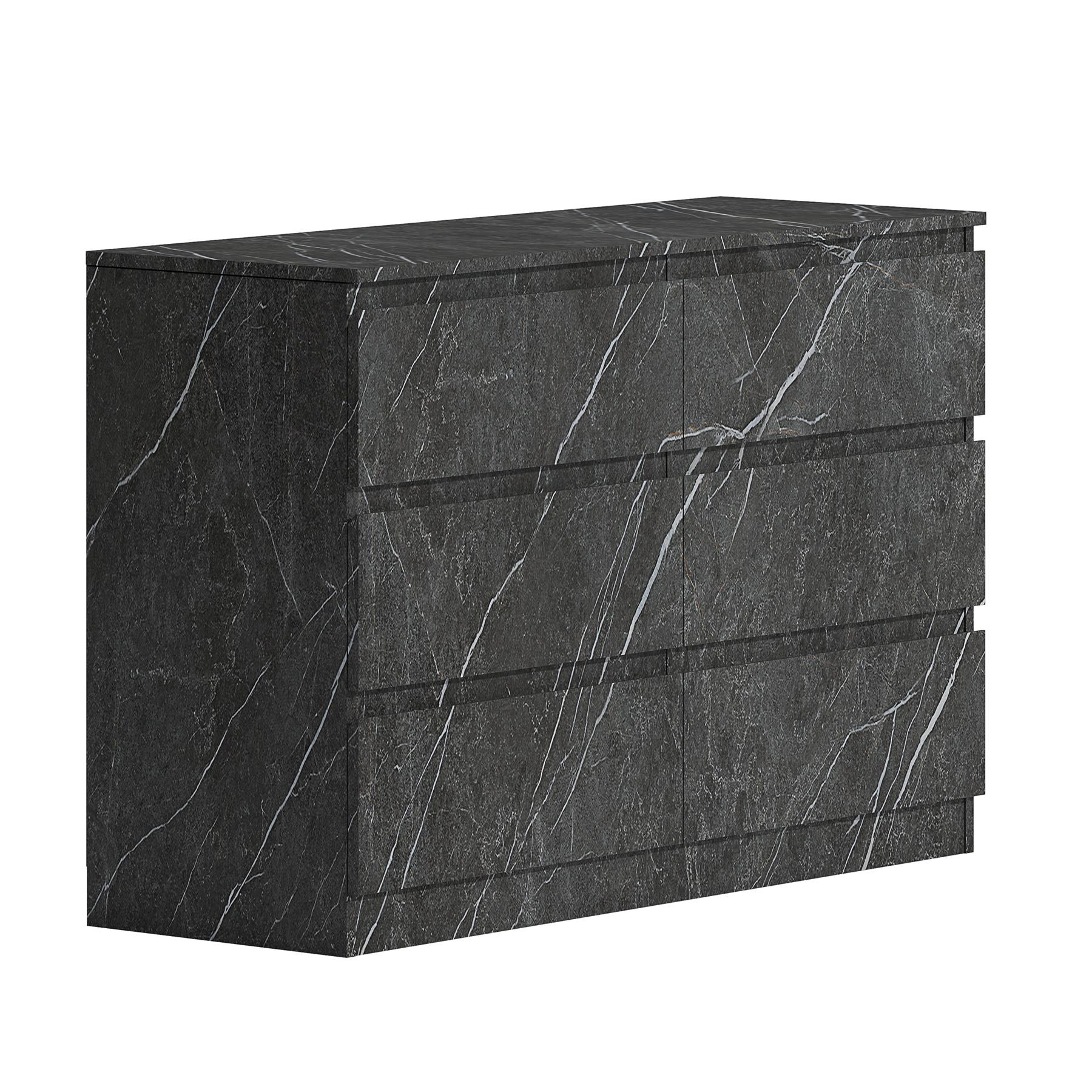 ZITA Grey Marble Effect 6 Drawer Chest - Wide Storage Unit, (L) 40cm x (W) 112cm x (H) 75cm, Stylish Bedroom Storage