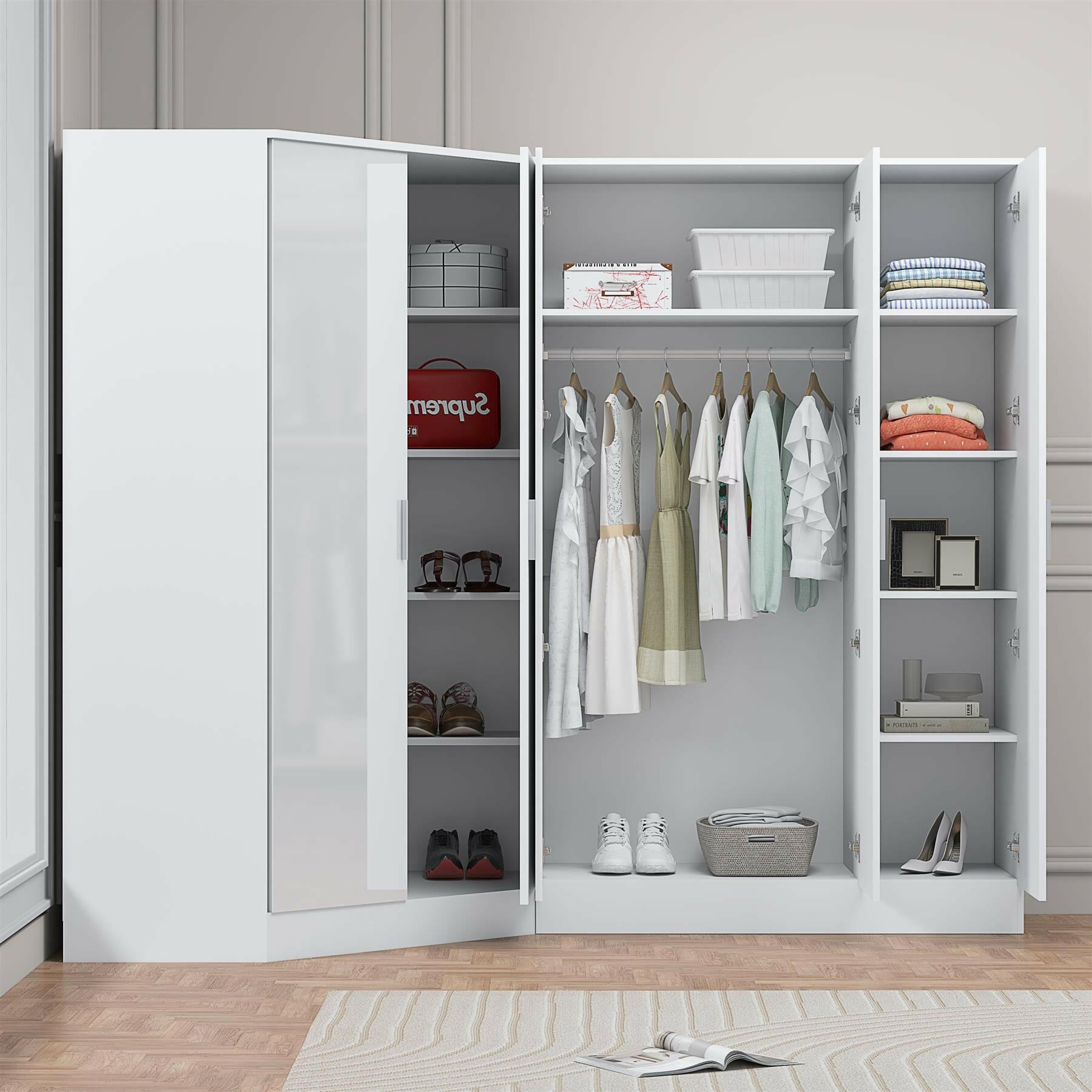 REFLECT Gloss 5 Door Corner Wardrobe Bundle Inc Corner + 3 Door Wardrobe Set