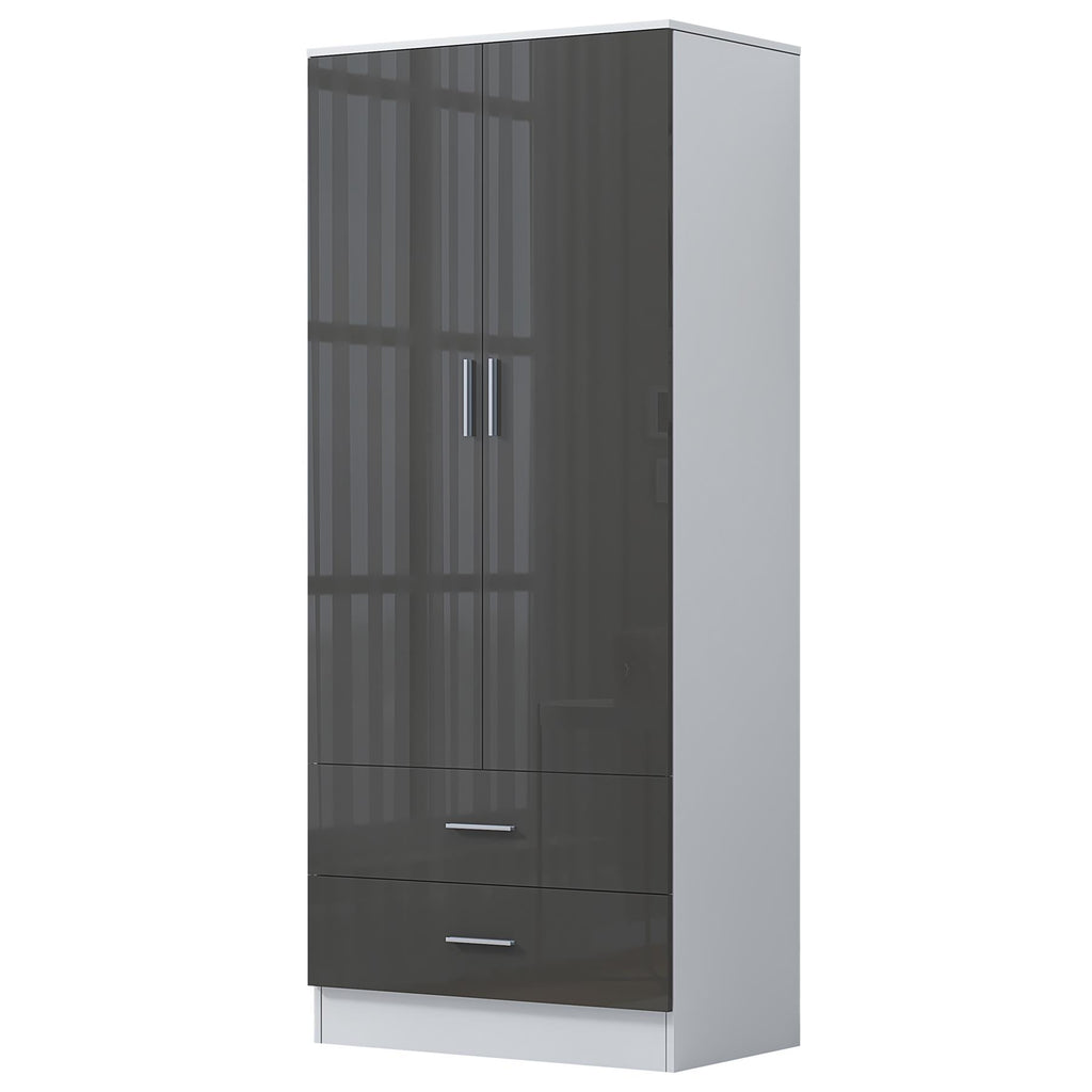 REFLECT High Gloss Bedroom Furniture Wardrobe Chest Bedside Desk in Grey/White