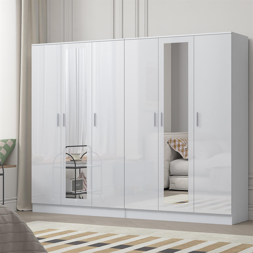 Reflect 2pc Wardrobe Bundle - 3 Door Mirror + 3 Door Mirror - White Gloss & Matt White