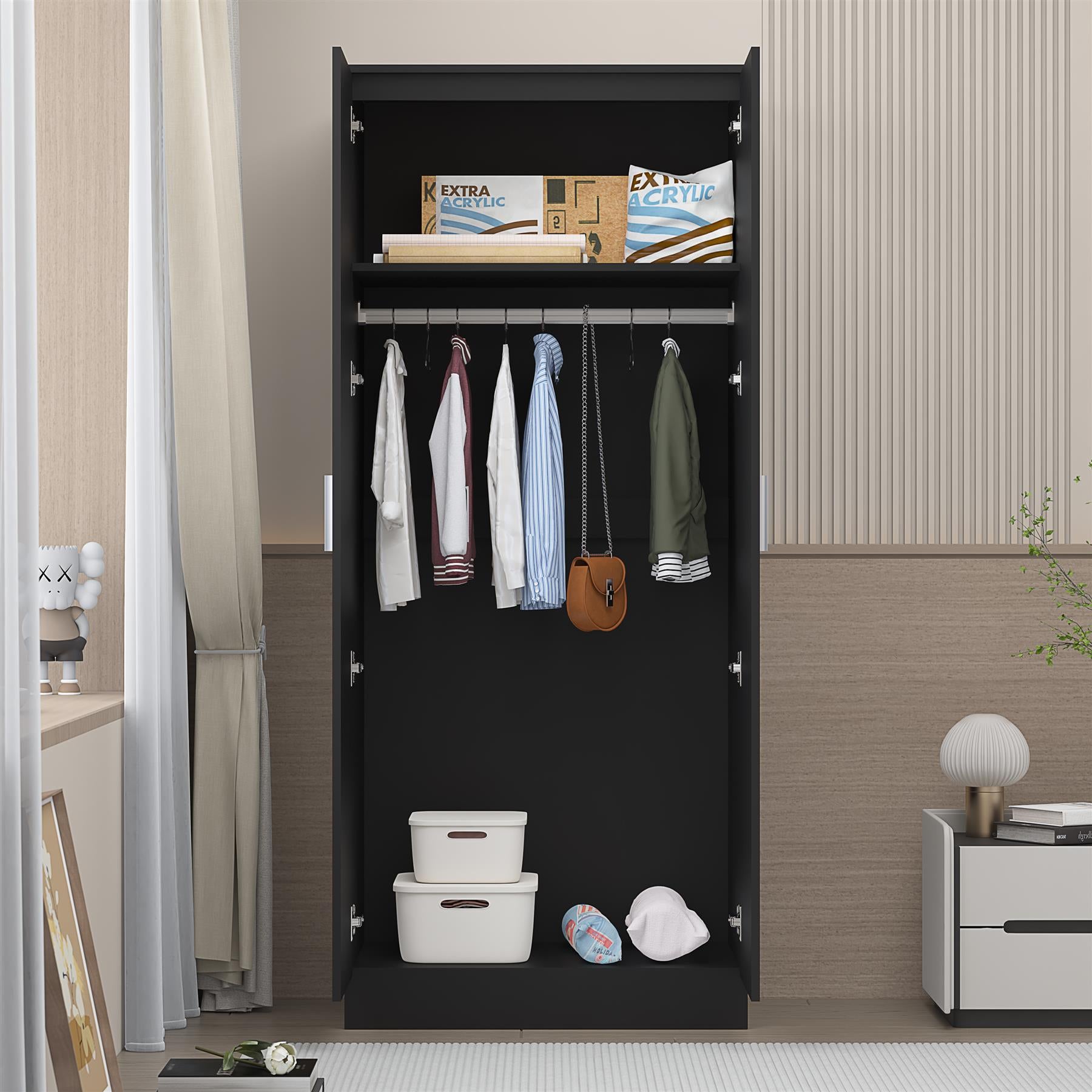 REFLECT Gloss Bedroom Furniture 2 Door Plain Wardrobe - 4 Colour Options