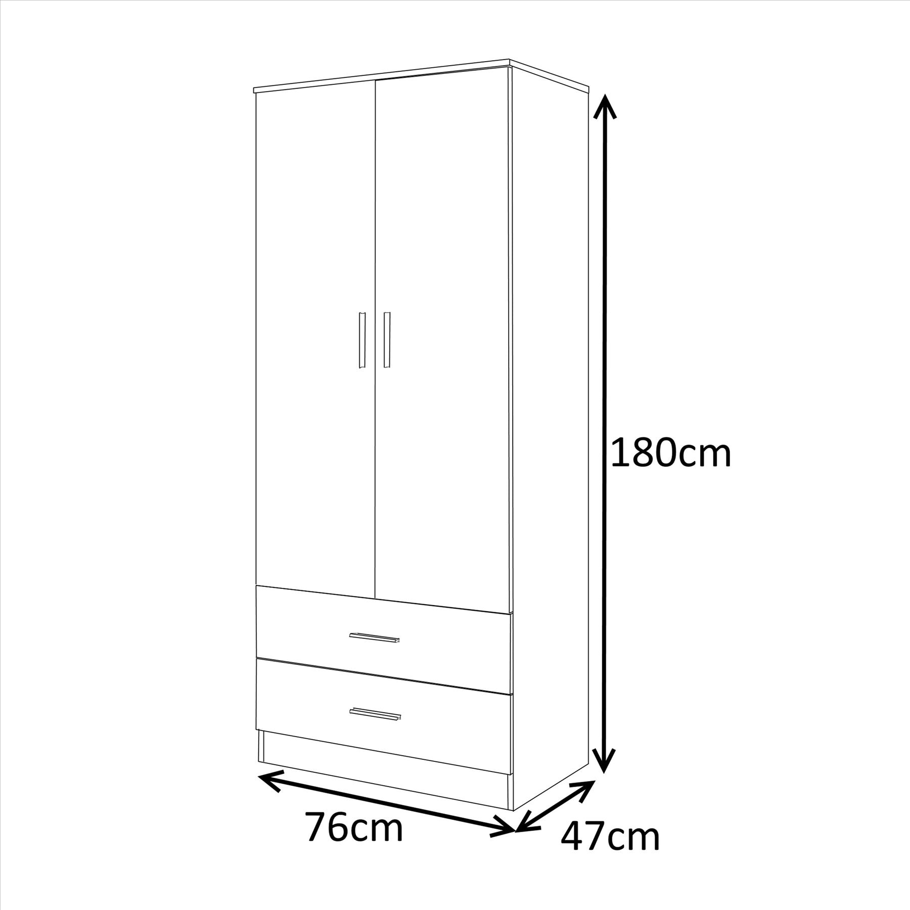 REFLECT Gloss Bedrooom 2 Door & 2 Drawer Combination Wardrobe - 4 Colour Options