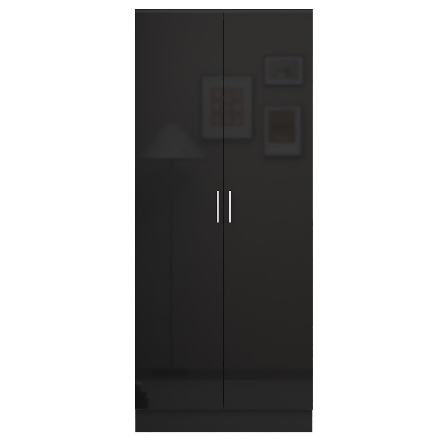 REFLECT Gloss Bedroom Furniture 2 Door Plain Wardrobe - 4 Colour Options