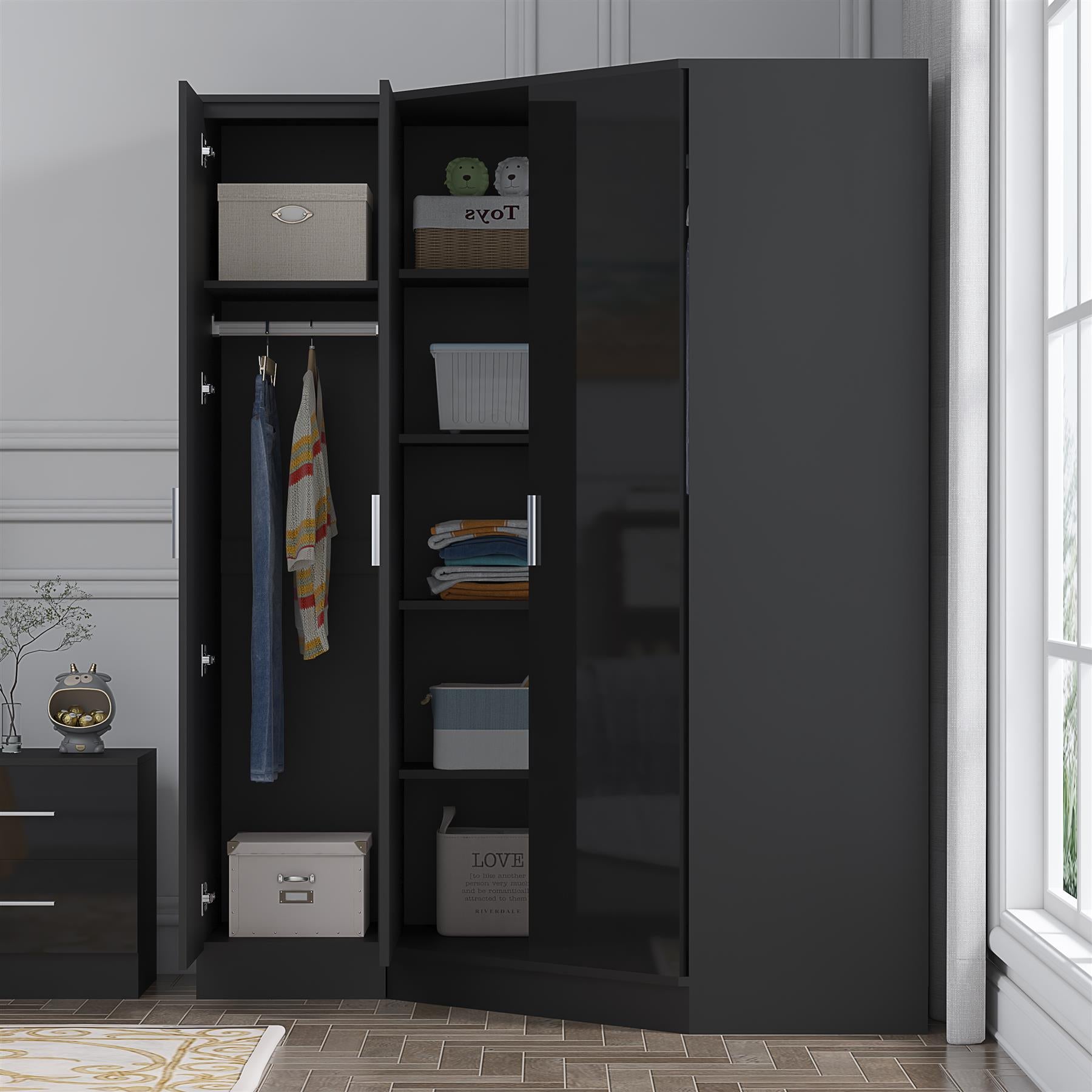 REFLECT Gloss 3 Door Corner Wardrobe Bundle Inc Corner + 1 Door Wardrobe Set